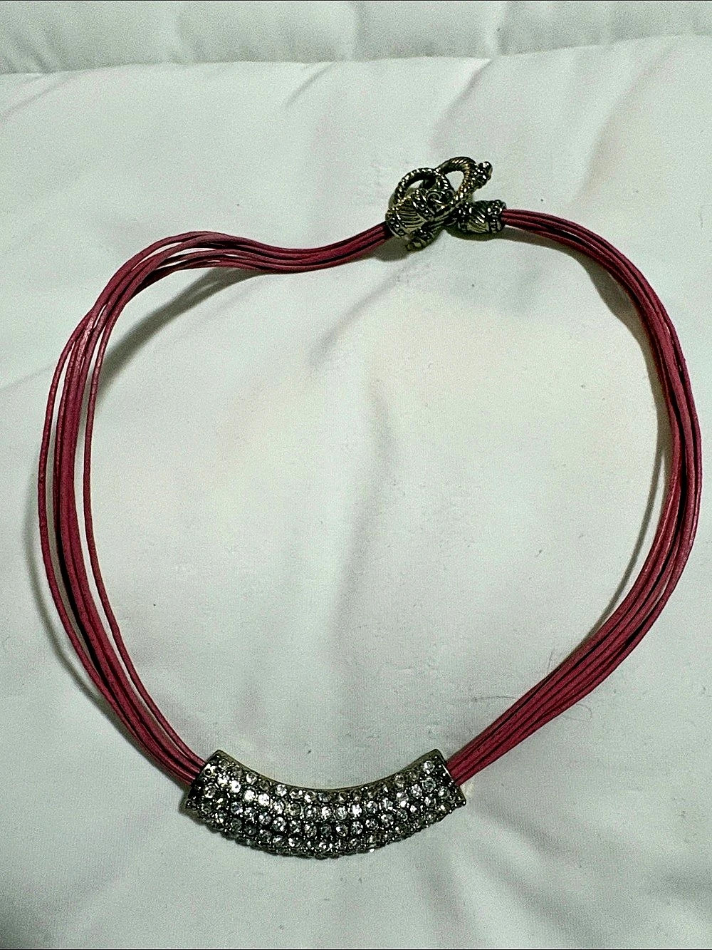 Pink Rhinestone Multi-Strand Necklace - Picture 2 of 11